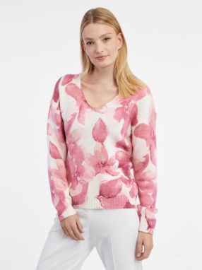 Orsay Pink and white women's floral sweater - Women