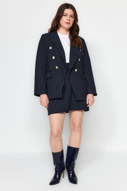 Trendyol Curve Navy Striped Button Detailed Woven Jacket