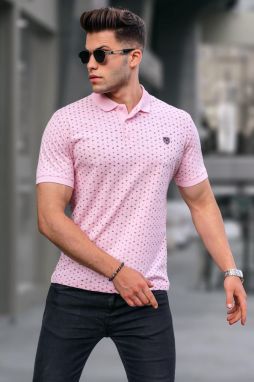 Madmext Pink Patterned Polo Neck T-Shirt 5889