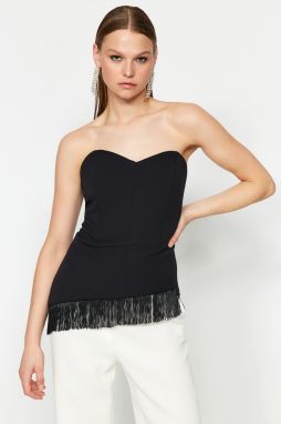 Trendyol Asymmetrical Woven Blouse in Black with Tassels