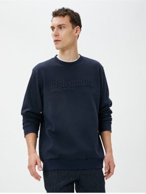Koton Motto Embroidered Sweater Embossed Textured Crew Neck
