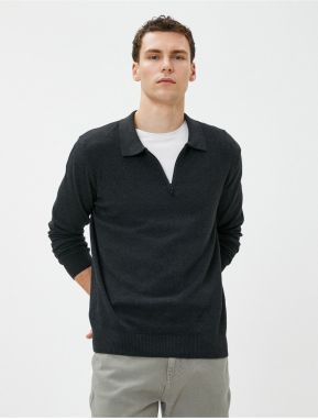 Koton Polo Neck Sweater Zippered, Slim Fit Long Sleeve