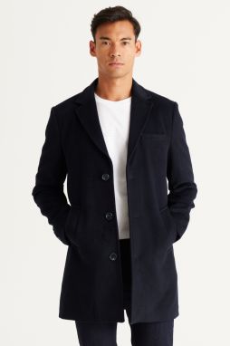 ALTINYILDIZ CLASSICS Men's Navy Blue Standard Fit Normal Cut Monocollar Woolen Overcoat.