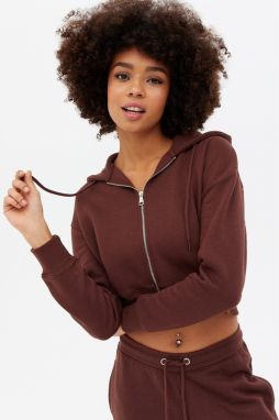 Madmext Mad Girls Brown Crop Sweatshirt