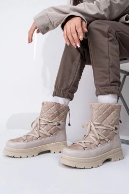 armonika Women's Beige Flr1024 Lace-up Thick Soled Snow Boots With Warm Lined