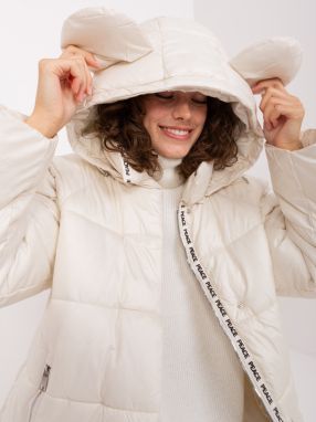 Light beige quilted winter jacket with hood