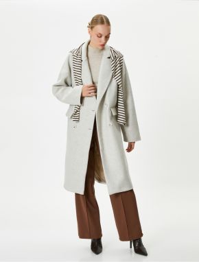 Koton oversize kašmírový kabát dvojradový na gombíky s chlopňou vrecká