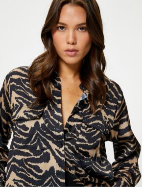 Koton Satin Shirt Zebra Pattern Pocket Buttoned Long Sleeve