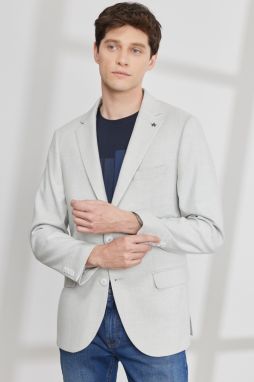 ALTINYILDIZ CLASSICS Men's Light Gray Slim Fit Slim Fit Mono Collar Dobby Blazer Jacket