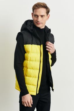 AC&Co / Altınyıldız Classics Men's Black-yellow Standard Fit Regular Cut Hooded Puffer Vest