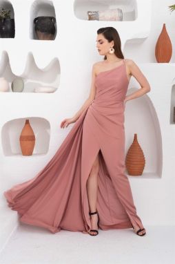 Carmen Powder Satin One-Shoulder Long Evening Dress