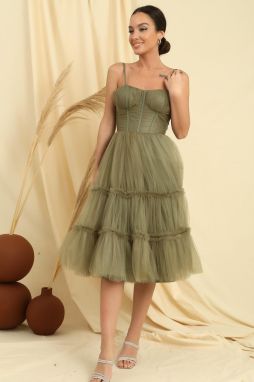 By Saygı Rope Strap Strapless Underwire Lined Jupons Tulle Tiered Tulle Short Dress