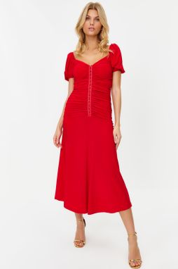 Trendyol Red Fitted Knitted Sling Stylish Evening Dress