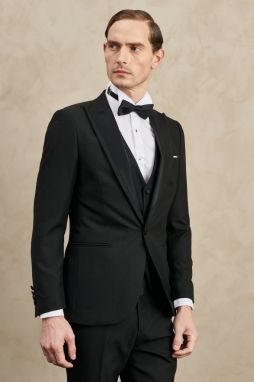 ALTINYILDIZ CLASSICS Men's Black Slim Fit Slim-Fit Cut Dovetail Collar Patterned Classic Tuxedo Suit.