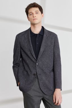 ALTINYILDIZ CLASSICS Men's Black-gray Comfort Fit Relaxed Cut Mono Collar Magic Blazer Jacket