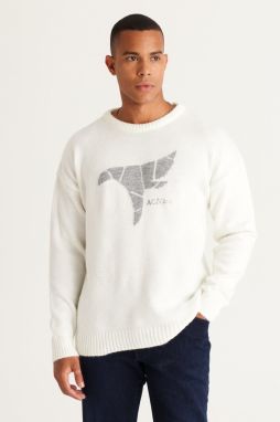 AC&Co / Altınyıldız Classics Men's Ecru Oversize Wide Cut Crew Neck Patterned Soft Textured Knitwear Sweater