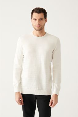 Avva Men's Ecru Crew Neck Knit Detailed Cotton Standard Fit Regular Cut Knitwear Sweater