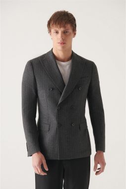 Avva Men's Wool Striped Double Breasted Unlined Jacket