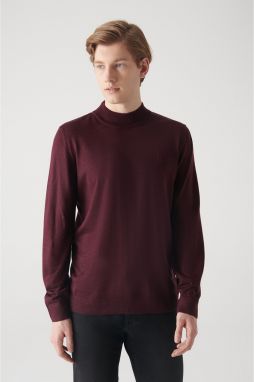 Avva Men's Burgundy Half Turtleneck Wool Blended Regular Fit Knitwear Sweater