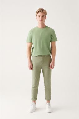 Avva Men's Aqua Green Side Pocket Elasticized Back Waist Linen Textured Relaxed Fit Comfortable Cut Chino Pants