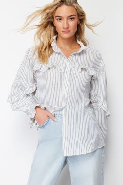 Trendyol Ecru Striped Ruffle Detail Muslin Woven Shirt