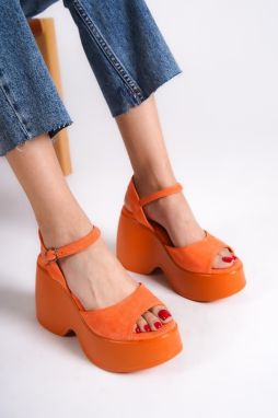 Capone Outfitters Capone Women's High Wedge Heel Ankle Strap Orange Orange Sandals