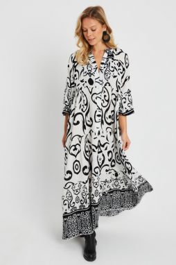 Cool & Sexy Women's Patterned Loose Maxi Dress White-Black Q981