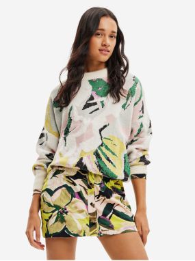 Green-white Desigual Tropi Patterned Sweater - Women