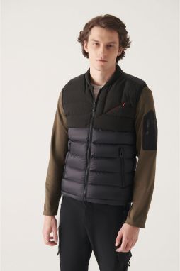 Avva Men's Black Bomber Collar Double Fabric Puffer Vest with Water Repellent Features