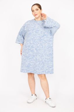 Şans Women's Blue Plus Size Thick Knitwear Capri Sleeve Tunic Dress