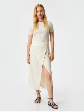 Koton Melis Agazat X Cotton - Viscose Slit Midi Skirt