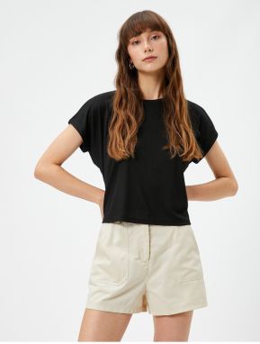 Koton Crop T-Shirt Bat Sleeve Crew Neck