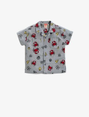 Koton Crab Print Short Sleeve Shirt With Pocket. Cotton Cotton