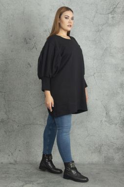 Şans Women's Plus Size Black Sleeve Detailed Inner Raising Sweatshirt Dress