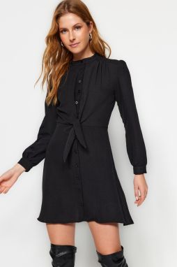 Trendyol Black Tie detailné mini tkané košele na gombíky tkané šaty