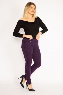 Şans Women's Plus Size Plum Leggings With Ornamental Front Pockets And Back Pockets