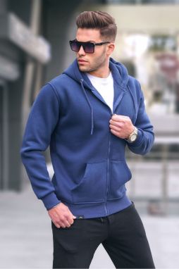 Madmext Navy Blue Hooded Regular Fit Men's Sweatshirt 6033