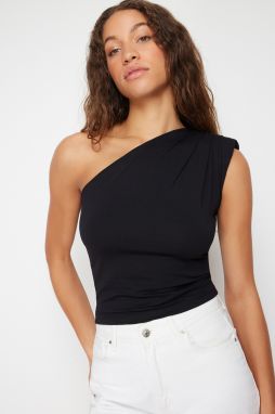 Trendyol Black Asymmetrical One-Shoulder Padded Stretch Knitted Blouse