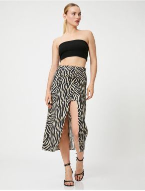 Koton Midi Skirt with Draping and Slits, Linen Blend.