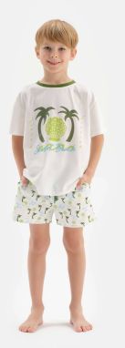 Dagi White Boy's Palm Tree Printed Pajama Set with Shorts