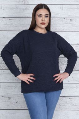 Şans Women's Plus Size Navy Blue Double Knitted See-through Embossed Ribbed Tunic