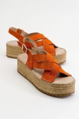 LuviShoes Lontano Women's Orange Suede Genuine Leather Sandals