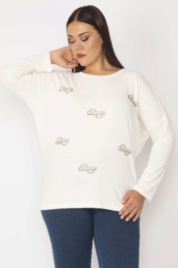 Şans Women's Plus Size Tunic With Bone Stones And Print Detail
