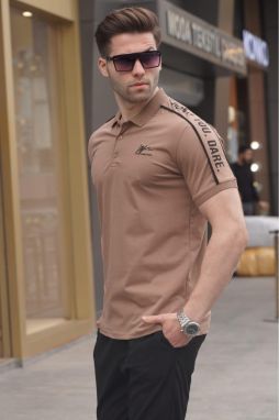 Madmext Brown Sleeve Detailed Embroidered Polo Neck T-Shirt 5892