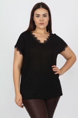 Şans Women's Plus Size Black Lace Detailed Blouse