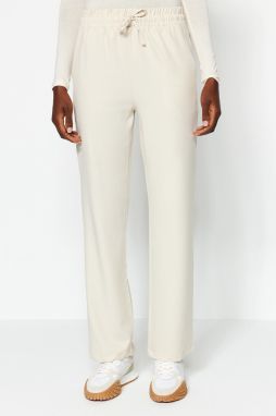 Trendyol Stone Straight Cut Elastic Waist Woven Trousers