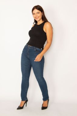 Şans Women's Plus Size Navy Blue 5-Pocket Skinny Jeans