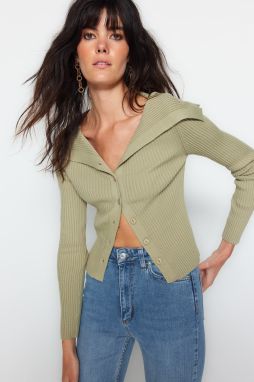 Trendyol Khaki Crop Turndown Golier Pletené Oblečenie Sveter