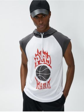 Koton Athletic Tank Top with a Hooded Graffiti Printed Raglan Sleeve Detail.