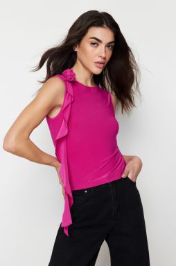 Trendyol Fuchsia Rose Accessory Detailed Frilly Knitted Blouse